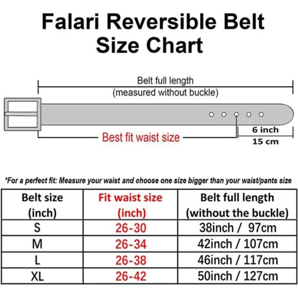 Falari Reversible Belt Genuine Leather Single Prong Buckle (1 Belt for 2 Colors)